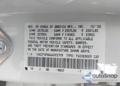 2010 Honda Accord 3.5 Ex-L z USA, uszkodzony, nr VIN 1HGCP3F84AA002709